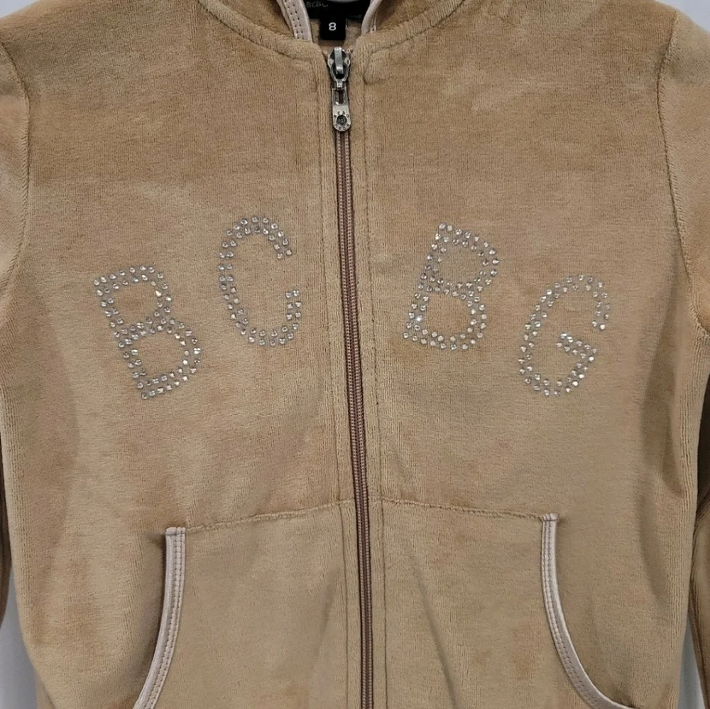 BCBGMaxAzria Hooded Gold Velvet Rhinestone Jacket - Size Girls 8